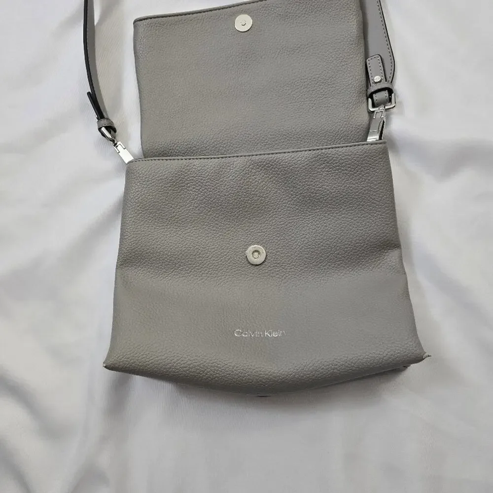 Calvin Klein Dove Gray Faux Leather Crossbody Bag Magnetic Flap Zip Pocket